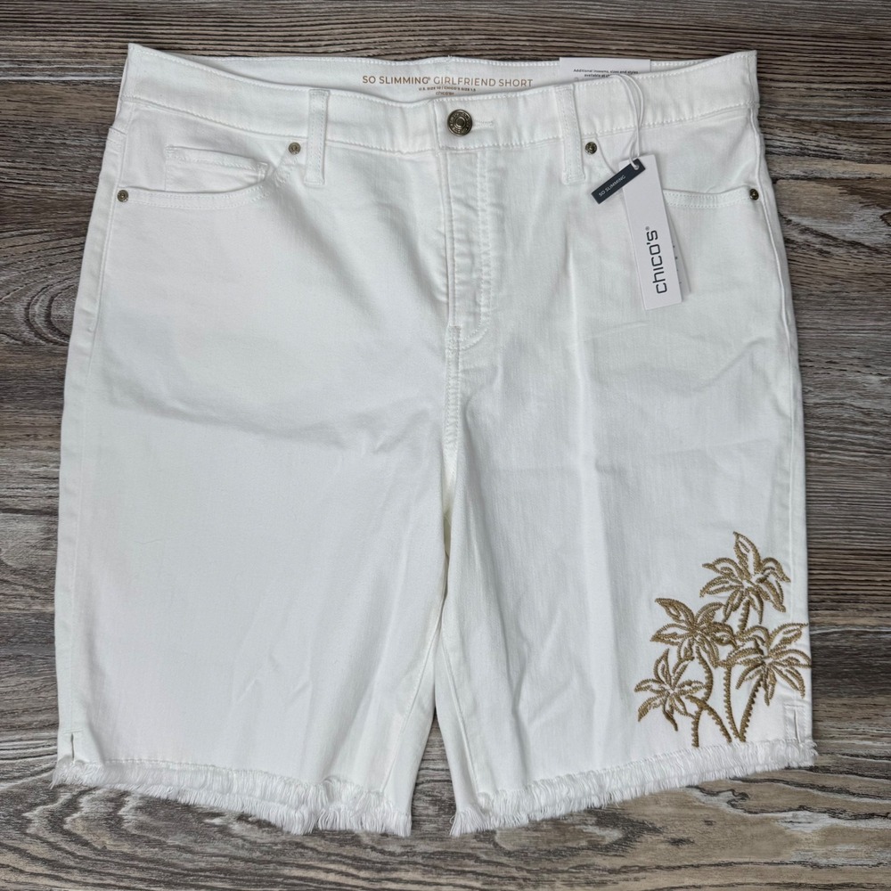 Chico's White Women's Shorts with Gold Embroidery